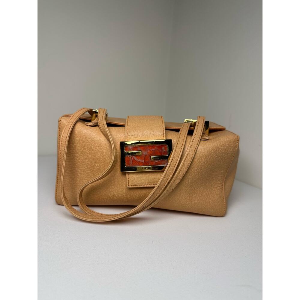 FENDI Vintage Y2K All-Leather Mamma Shoulder Bag Square Pink EUC Authentic